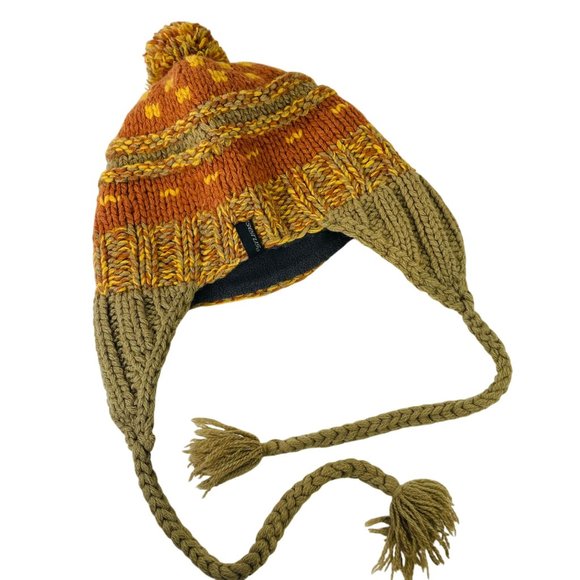 Seirus Lambswool Knit Hat W Pom Braided Tassel Orange Olive Green Adult or Teen - Picture 7 of 9